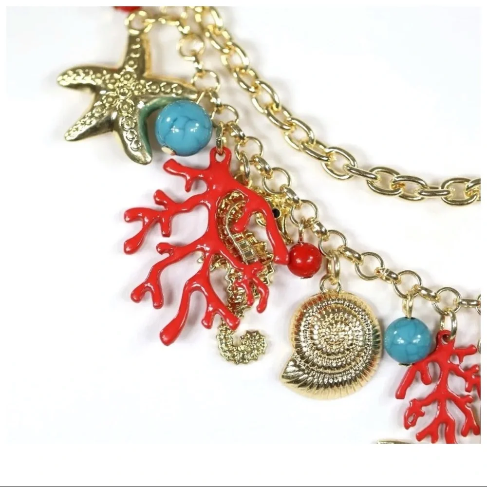 Layered Gold Coral Seashell Necklace - Picture 3 of 7